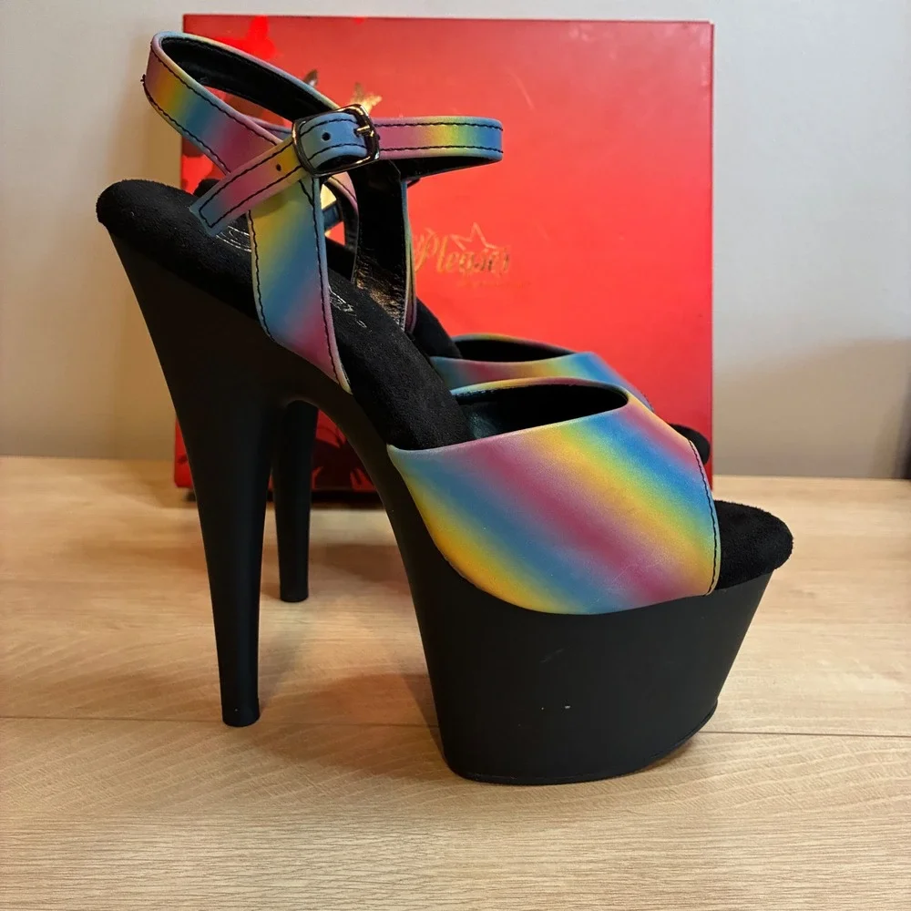 Pleaser Adore-708RS Rainbow Ombre Platform Sandals Black 7 Inch Heels Womens